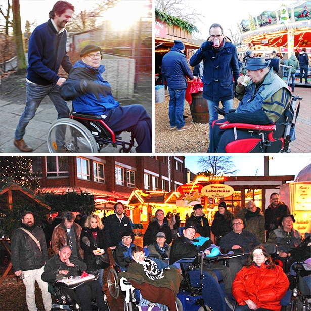 Freiwilligenteam macht mit Menschen mit Behinderung einen Weihnachtsmarkt-Ausflug